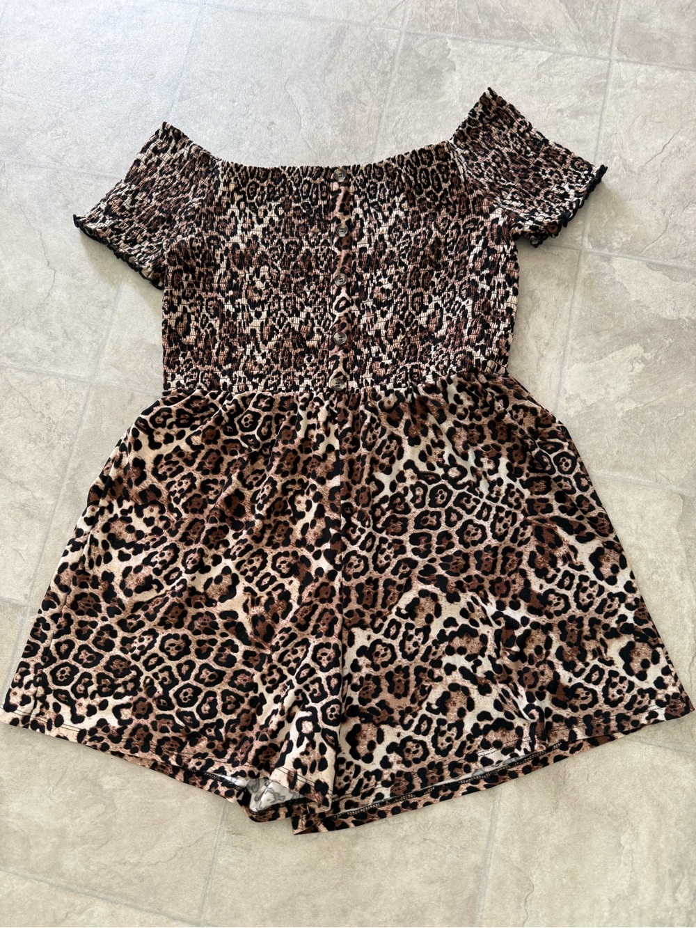Leopard Print Off-Shoulder One-Piece Short Romper - size XL